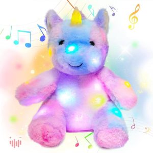 Hopearl LED Musical Stuffed Unicorn Light up Singing Plush Toy